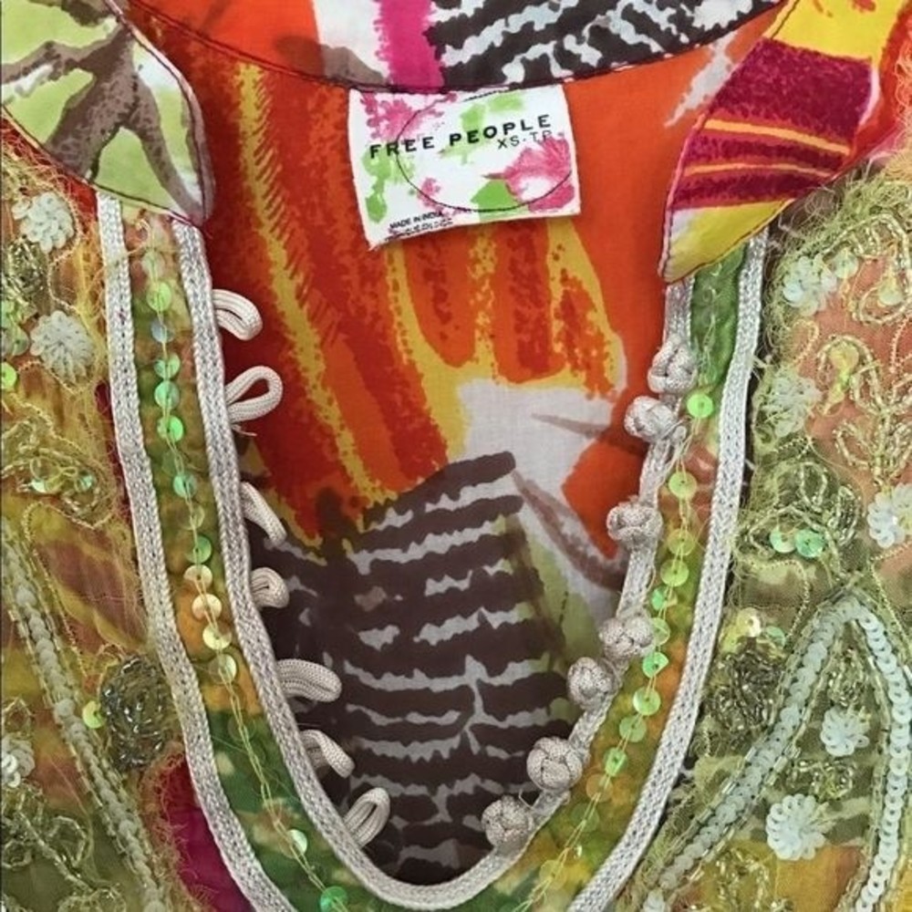 FREE PEOPLE Mini-Dress Multicolored Layered Sequins Neckline Boho Size XS - Picture 3 of 7